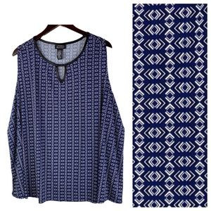 New Catherines Black Label 3X 4X 26 28 Tank Top Shirt Blue Diamond Silky CHIC